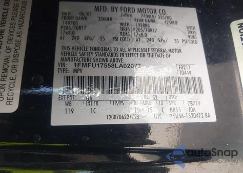 2008 Ford Expedition Eddie Bauer/King Ranch из США, поврежденный, VIN 1FMFU17558LA02077